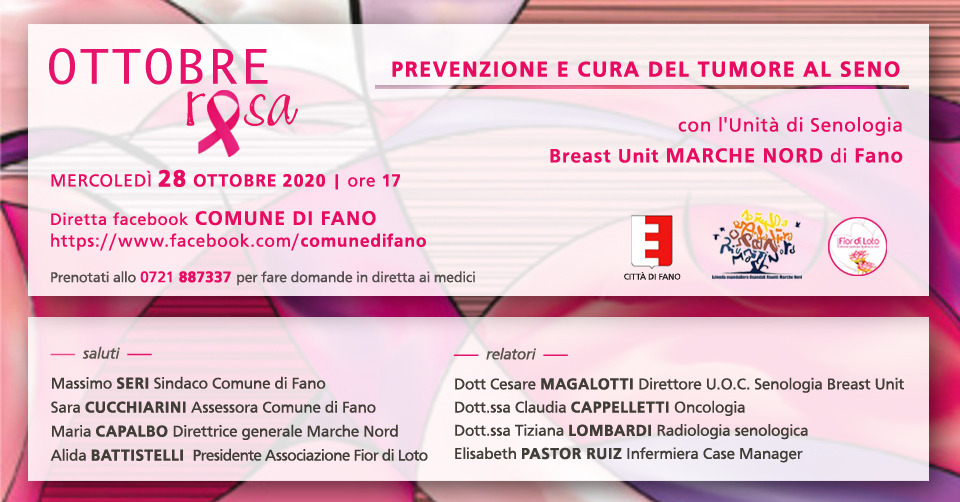 Prevenzione e cura del tumore al seno: mercoledì in diretta Facebook con l’Unità di Senologia di Marche Nord